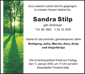 Traueranzeige von Sandra Stilp von vrm-trauer