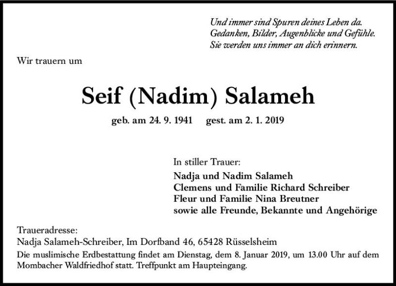  Traueranzeige für Seif Nadim Salameh vom 05.01.2019 aus vrm-trauer