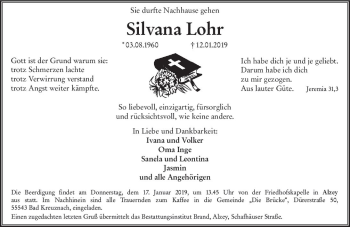 Traueranzeige von Silvana Lohr von vrm-trauer