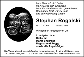 Traueranzeige von Stephan Rogalski von vrm-trauer