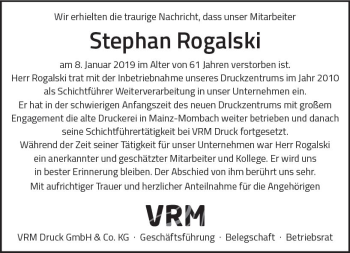 Traueranzeige von Stephan Rogalski von vrm-trauer