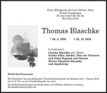 Traueranzeige von Thomas Blaschke von vrm-trauer