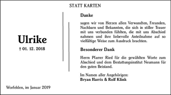 Traueranzeige von Ulrike  von vrm-trauer