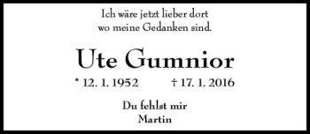 Traueranzeige von Ute Gumnior von vrm-trauer