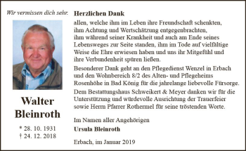 Traueranzeige von Walter Bleinroth von vrm-trauer