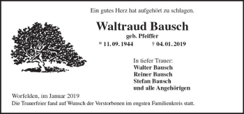 Traueranzeige von Waltraut Bausch von vrm-trauer