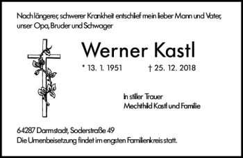 Traueranzeige von Werner Kastl von vrm-trauer