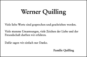 Traueranzeige von Werner Quilling von vrm-trauer