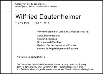 Traueranzeige von Wilfried Dautenheimer von vrm-trauer