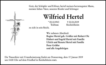 Traueranzeige von Wilfried Hertel von vrm-trauer