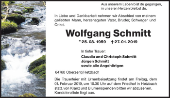 Traueranzeige von Wolfgang Schmitt von vrm-trauer