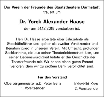 Traueranzeige von Yorck Alexander Haase von vrm-trauer
