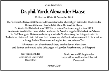Traueranzeige von Yorck Alexander Haase von vrm-trauer