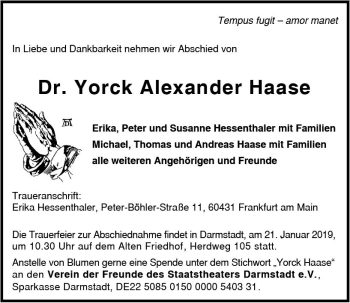 Traueranzeige von Yorck Alexander Haase von vrm-trauer