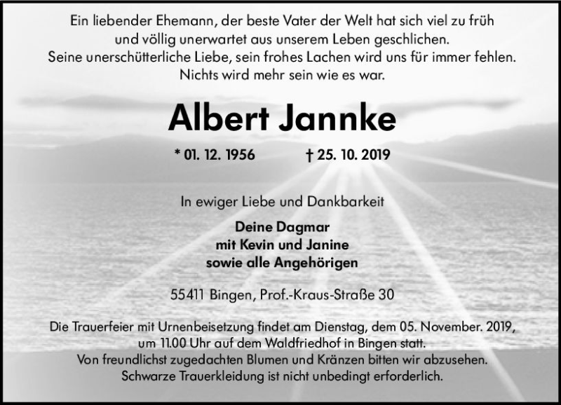  Traueranzeige für Albert Jannke vom 30.10.2019 aus vrm-trauer