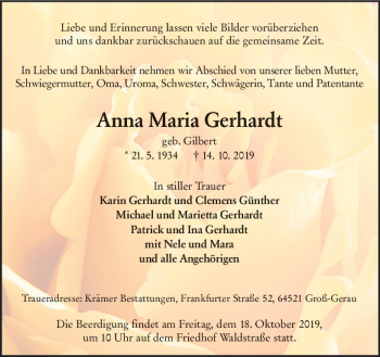 Traueranzeige von Anna Maria Gerhardt von vrm-trauer