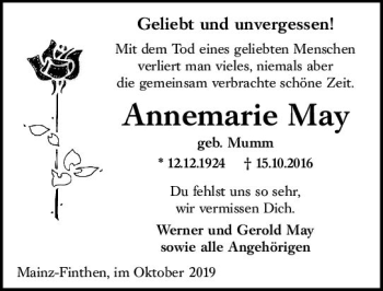 Traueranzeige von Annemarie May von vrm-trauer