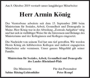 Traueranzeige von Armin König von vrm-trauer