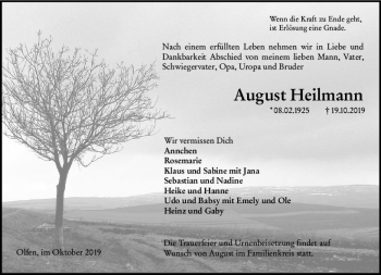 Traueranzeige von August Heilmann von vrm-trauer
