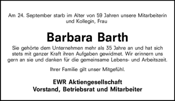 Traueranzeige von Barbara Barth von vrm-trauer