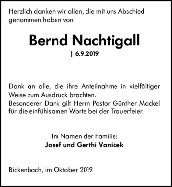 Traueranzeige von Bernd Nachtigall von vrm-trauer