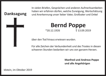 Traueranzeige von Bernd Poppe von vrm-trauer