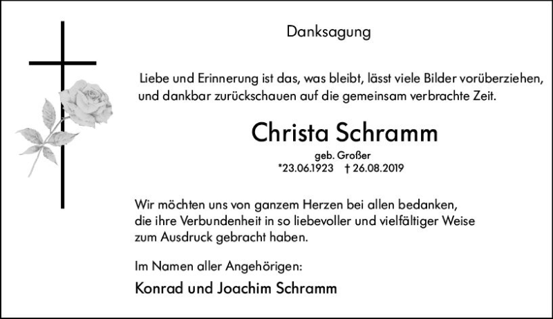  Traueranzeige für Christa Schramm vom 12.10.2019 aus vrm-trauer