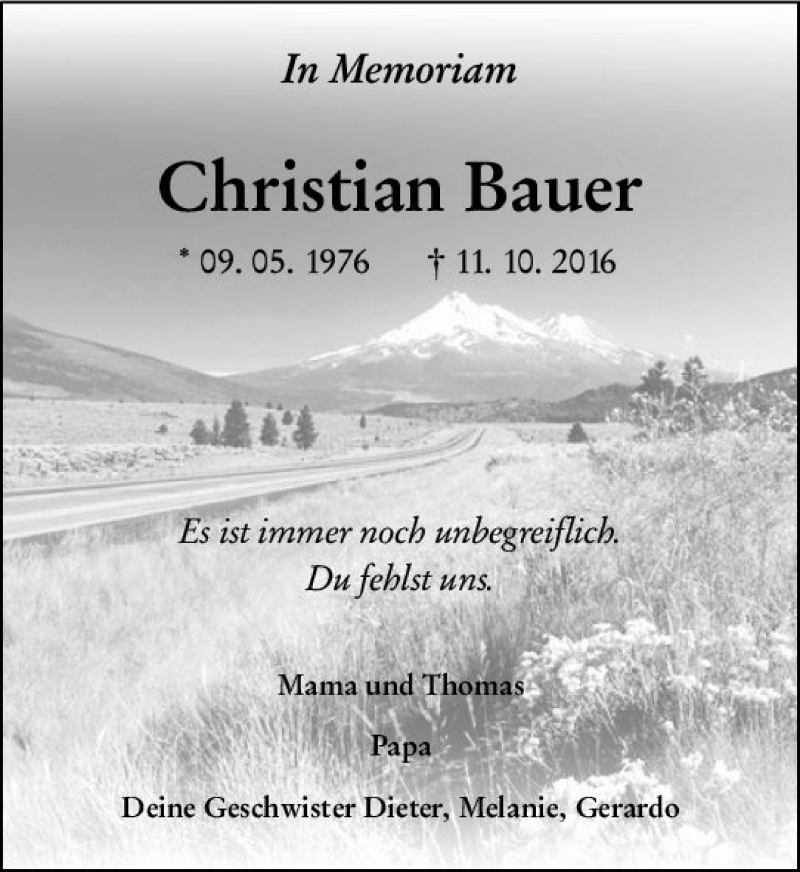  Traueranzeige für Christian Bauer vom 11.10.2019 aus vrm-trauer