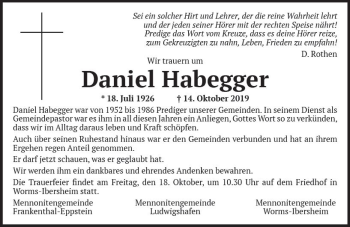 Traueranzeige von Daniel Habegger von vrm-trauer