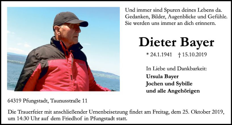  Traueranzeige für Dieter Bayer vom 19.10.2019 aus vrm-trauer