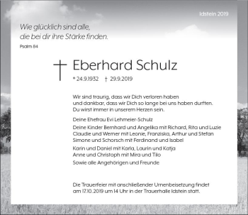 Traueranzeige von Eberhard Schulz von vrm-trauer