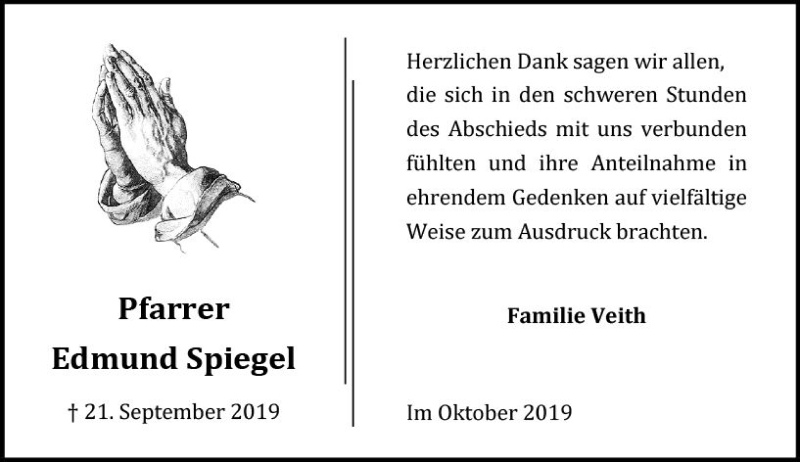  Traueranzeige für Edmund Spiegel vom 04.10.2019 aus vrm-trauer