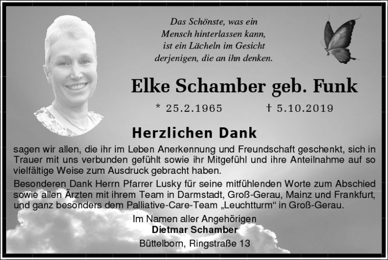  Traueranzeige für Elke Schamber vom 26.10.2019 aus vrm-trauer