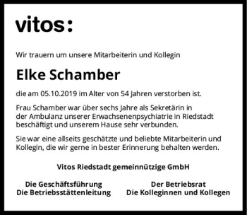Traueranzeige von Elke Schamber von vrm-trauer