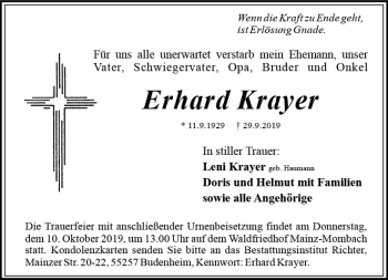 Traueranzeige von Erhard Krayer von vrm-trauer