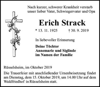 Traueranzeige von Erich Strack von vrm-trauer