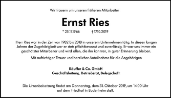 Traueranzeige von Ernst Ries von vrm-trauer