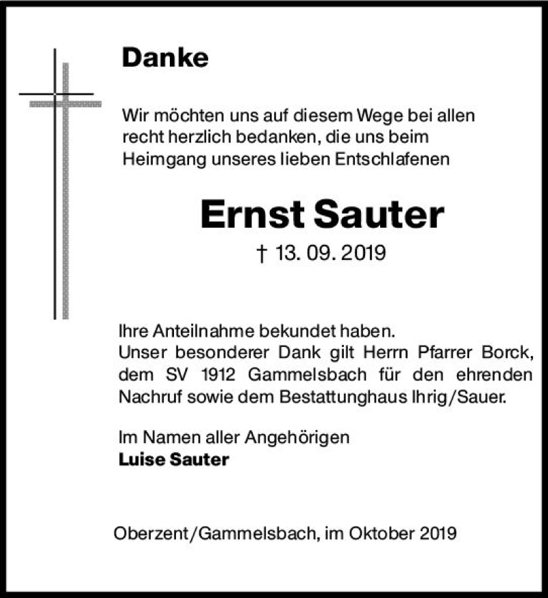  Traueranzeige für Ernst Sauter vom 19.10.2019 aus vrm-trauer