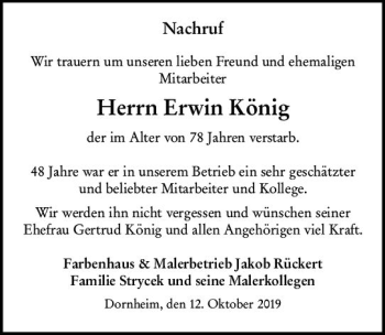 Traueranzeige von Erwin König von vrm-trauer