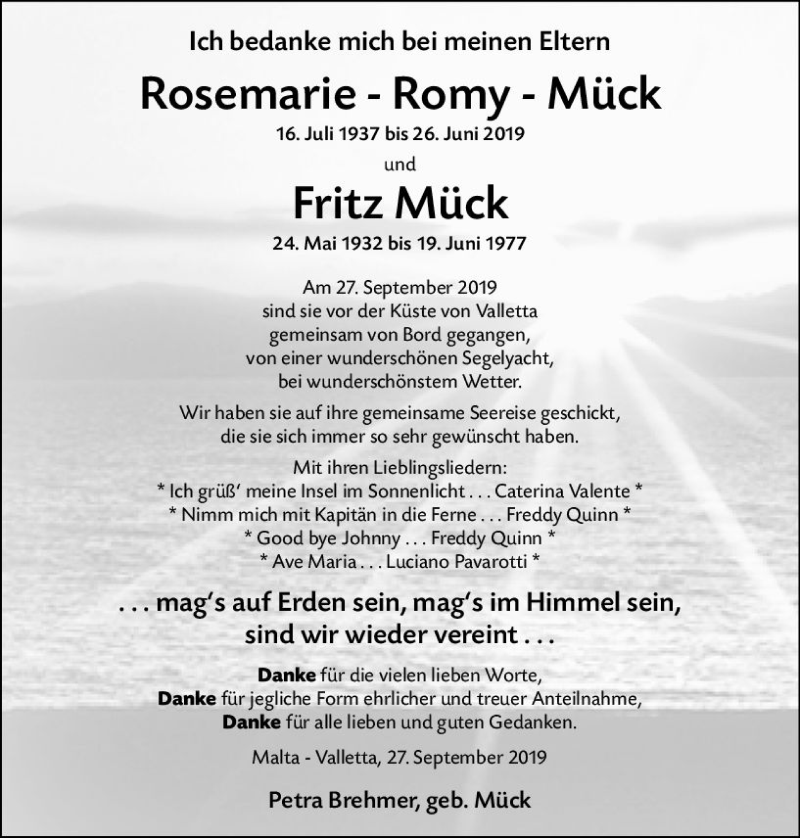  Traueranzeige für Fritz Mück vom 12.10.2019 aus vrm-trauer