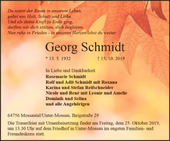 Traueranzeige von Georg Schmidt von vrm-trauer