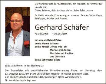 Traueranzeige von Gerhard Schäfer von vrm-trauer