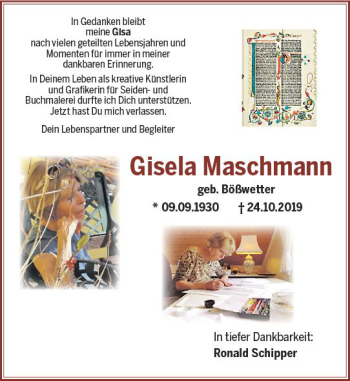 Traueranzeige von Gisela Maschmann von vrm-trauer
