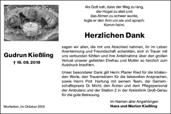Traueranzeige von Gudrun Kießling von vrm-trauer