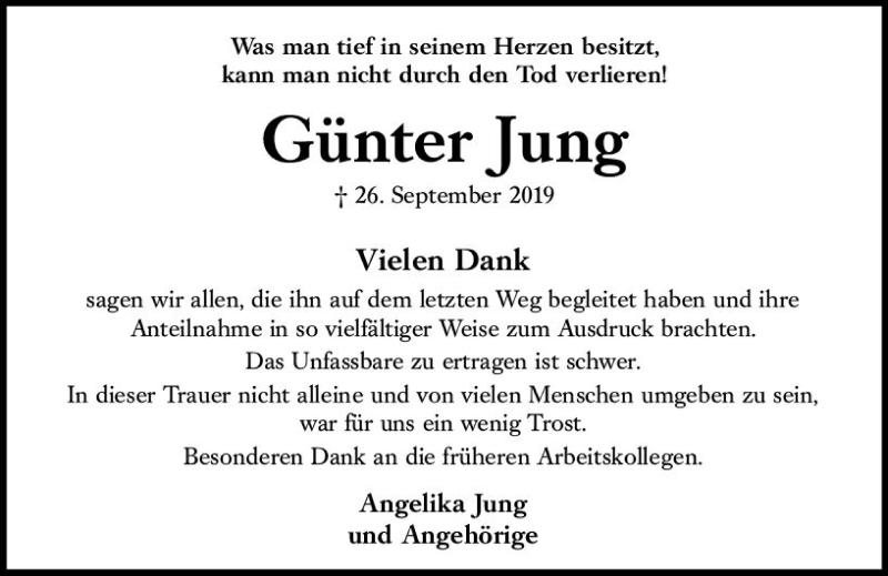  Traueranzeige für Günter Jung vom 26.10.2019 aus vrm-trauer