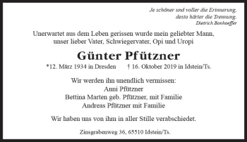 Traueranzeige von Günter Pflitzner von vrm-trauer