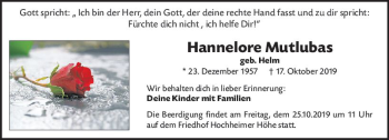 Traueranzeige von Hannelore Mutlubas von vrm-trauer