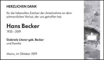 Traueranzeige von Hans Becker von vrm-trauer