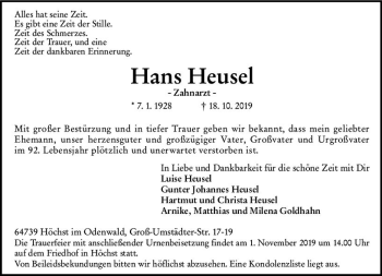 Traueranzeige von Hans Heusel von vrm-trauer