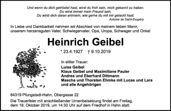 Traueranzeige von Heinrich Geibel von vrm-trauer